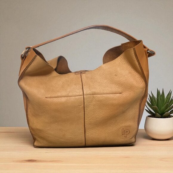 Linea Pelle Hobo Tan Vachetta Pebbled Leather Shoulder Bag Slouchy Tote Boho - Picture 1 of 8